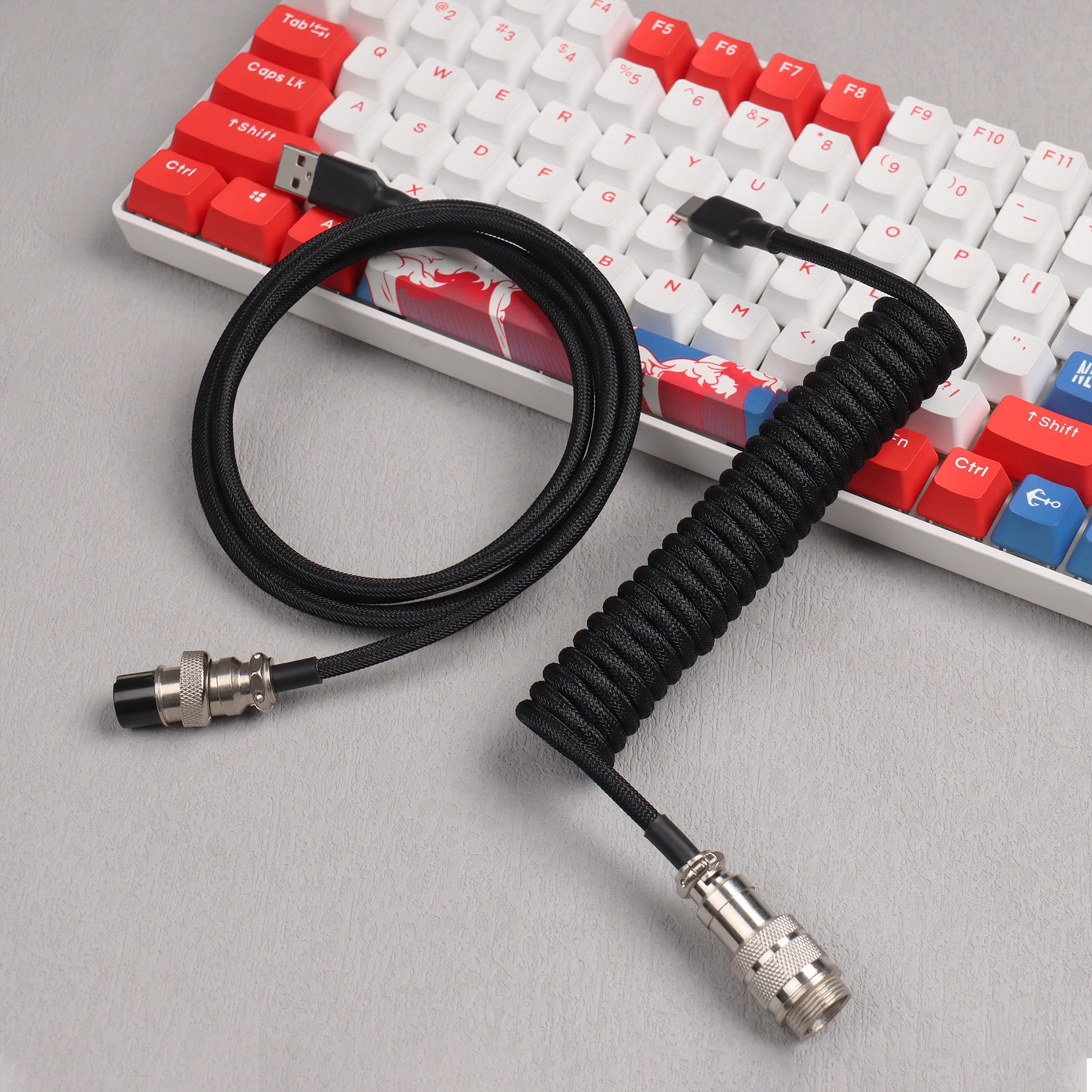 LANO Metal Aviator Connector GX16 USB to Tpye C Keyboard Spiral Cable PC Desk Accessories Connector For Pc Accessorie