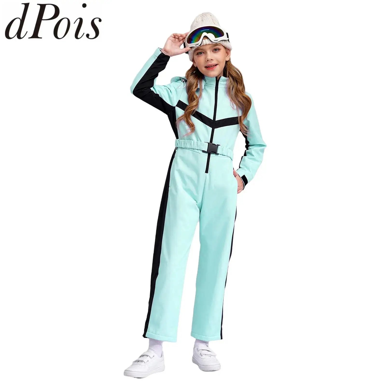 Tute da sci per bambina Tuta da neve impermeabile Tuta da sci con cappuccio rimovibile con cintura Pagliaccetti da snowboard per sport sulla neve all'aperto
