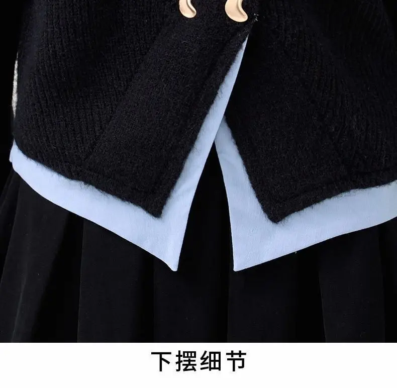 Spring and Autumn Polo Collar Fake Two Piece Knitted Sweater Women\'s Loose Embroidered Short Cardigan Sweater Coat New Sweaters