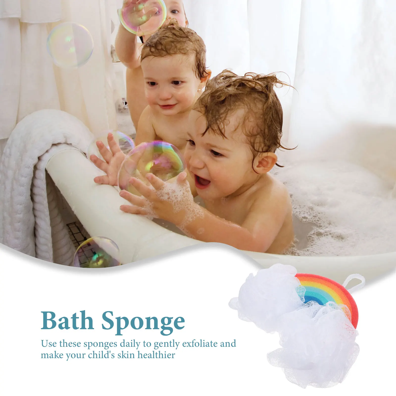 

3pcs Kids Bath Sponge Children Shower Wipe Cartoon Face Brush Toddler Loofah Rainbow Shape Exfoliating Body Scrubber Bath Tool