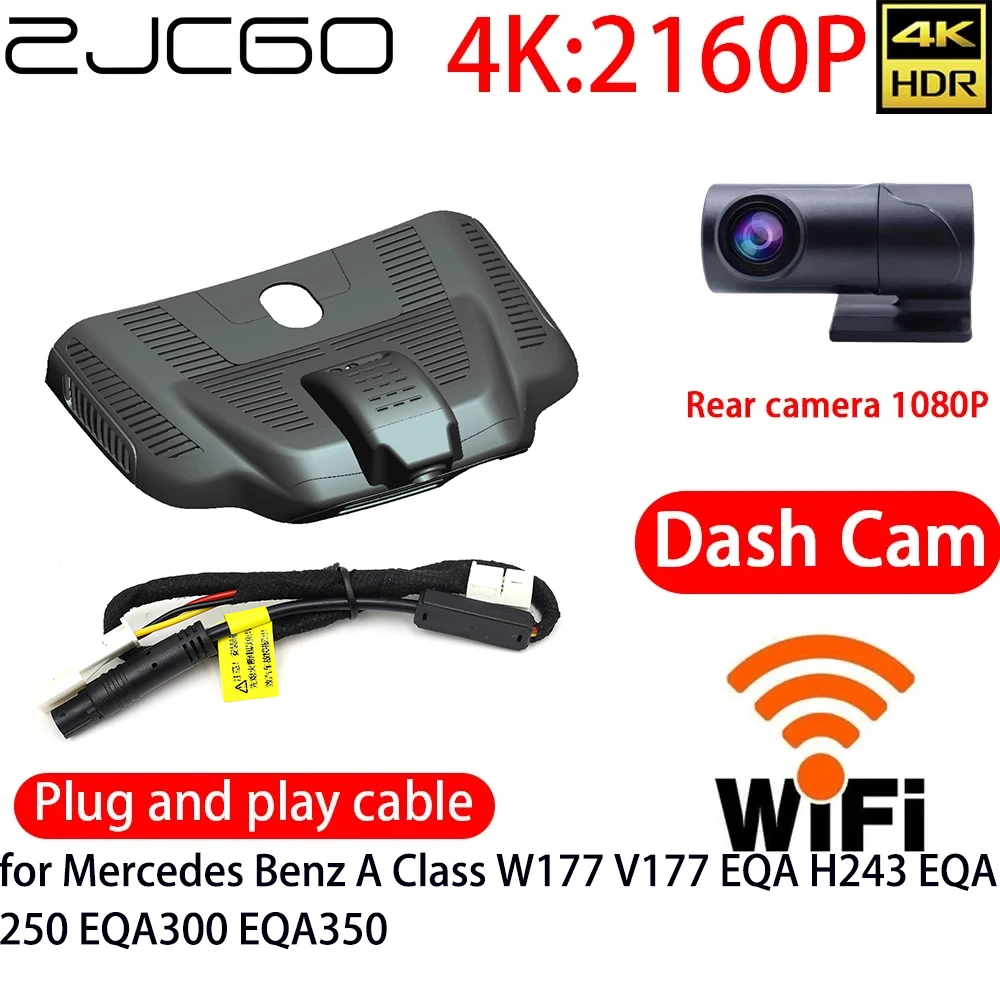 

ZJCGO 4K Car DVR Dash Cam Wifi Front Rear Camera 24h Monitor for Mercedes Benz A Class W177 V177 EQA H243 EQA250 EQA300 EQA350