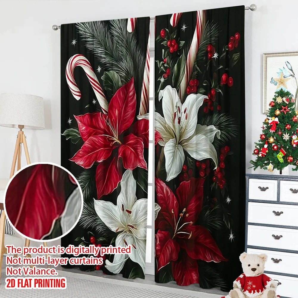 2 قطعة طباعة مسطحة ثنائية الأبعاد ستائر عيد الميلاد العصرية إبر عيد الميلاد الصنوبر ألياف البوليستر المتينة حفلة عائلية للحفلات و