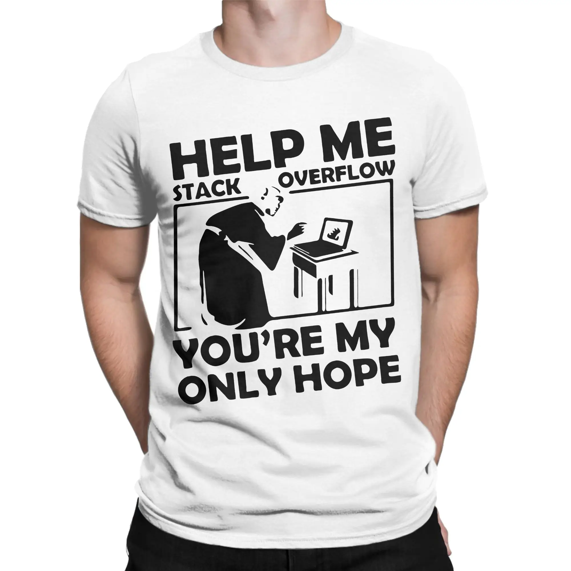 Vintage Geek Developer Programmer Tshirt Tops Shirts Help Me Stack Overflow You're My Only Hope Cotton Summer Clothes