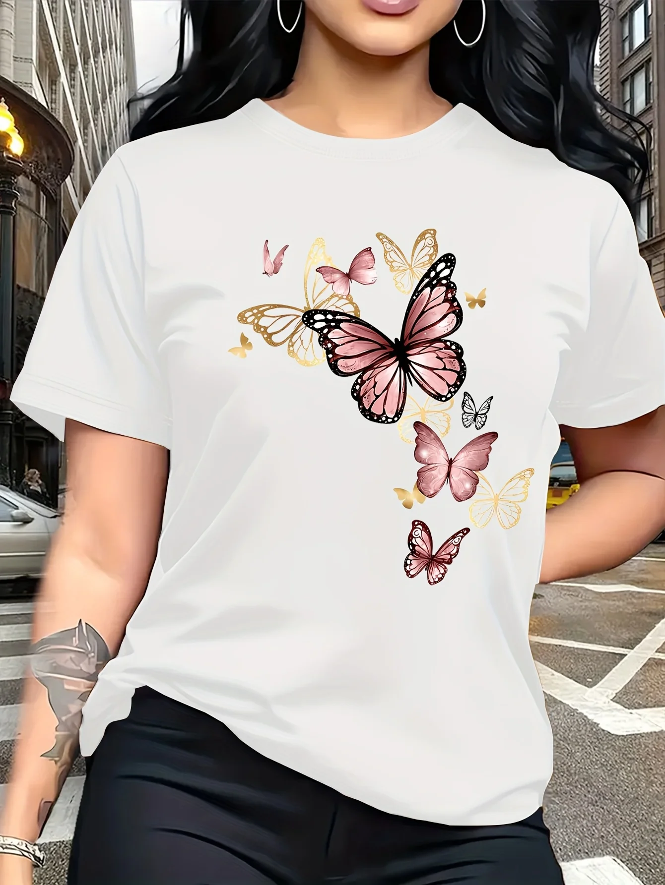 Watercolor Style Butterfly Pattern Print Breathable T-Shirt Family Travel Fashion Harajuku Casual Street Tees Aesthetic Tops