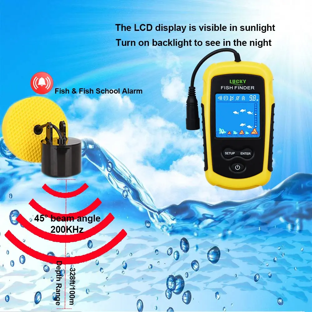 LUCKY FFC1108-1 Portable Fish Finders 100M Sonar Fishing lure Echo Sounder Fishing Finder Alarm Transducer Lake Sea Fishing