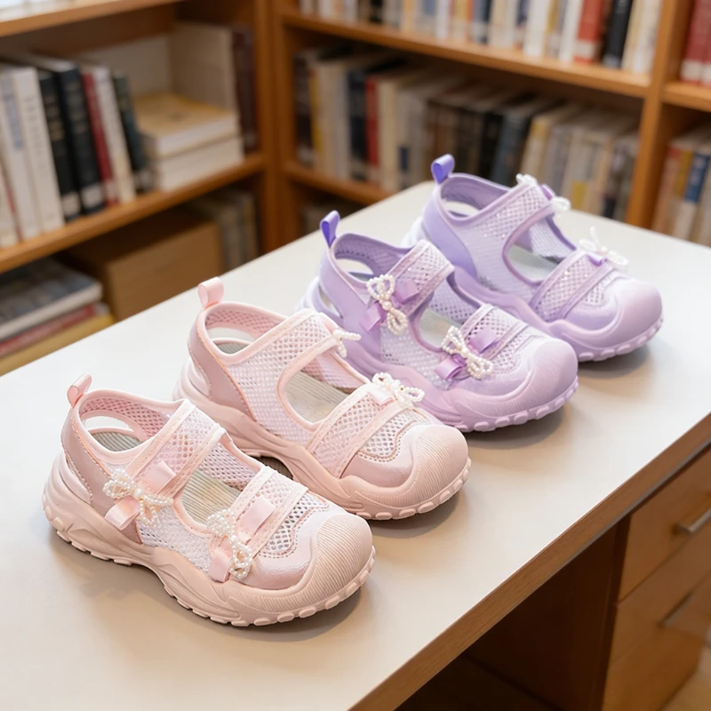 Children Mesh Sandals Summer Running Non-slip Girls Chunky Hollow-out Shoes Fashion Breathable Causal School Kids Sports Sandals