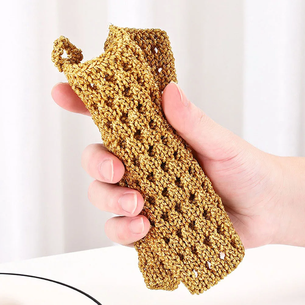 

3Pcs 16x16cm Dish Cloth Kitchen Cleaning Scrubber Golden Fiber Mesh Sponge Non Scratch Washable Pan Brush