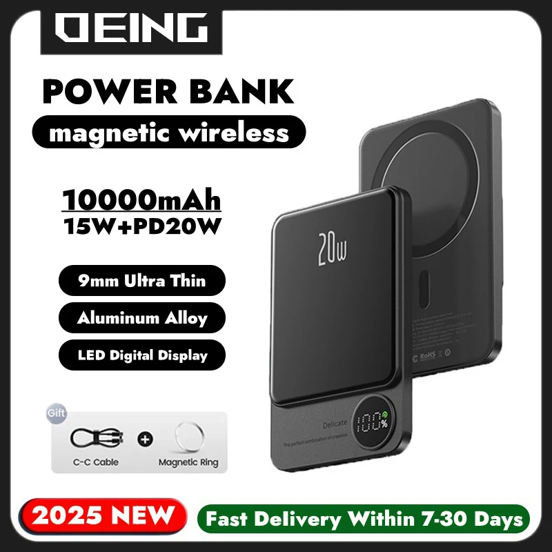 

Ultra Thin Alloy Magnetic Powerbank For iPhone Xiaomi Samsung Portable Power Bank External Spare Battery Wireless Phone Charger