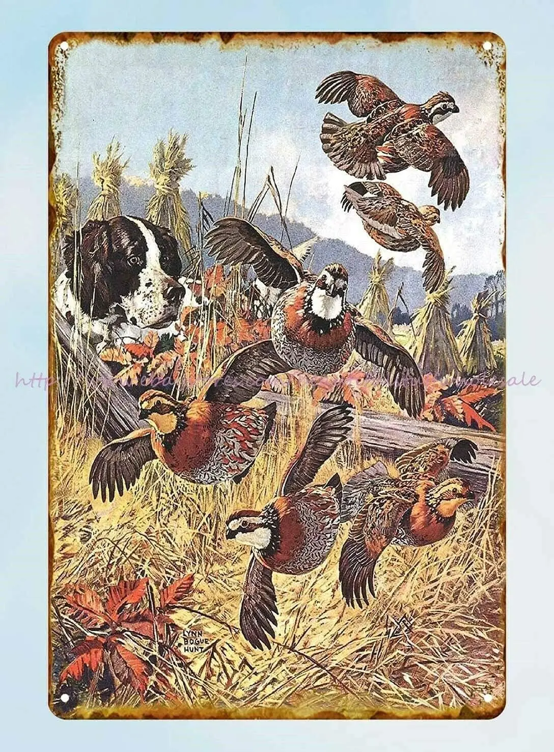 1p,Retro Metal Tin Sign Hunt Hunting Quail In Corn Field Dog Poster Vintage Metal Plaque Wall Decor Gift For Bathroom Restaurant