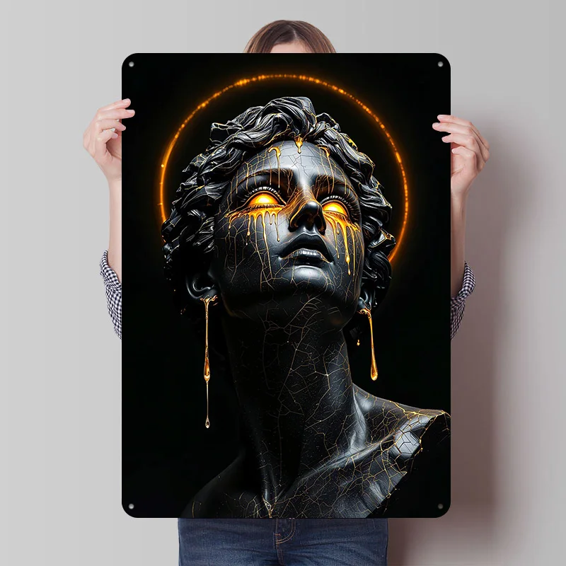 العقل هو كل شيء: ملصق معدني على شكل سمكة ذهبية مع زعانف القرش، علامات قصدير معدنية قابلة للتخصيص لتزيين جدران الفن، كهف رجل