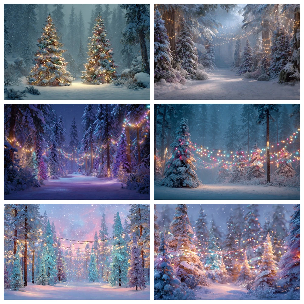 

MOON.QG Christmas Light Winter Forests Background Snow Path Backdrops For Photography Photo Booth Birthday Props Kids Photozone