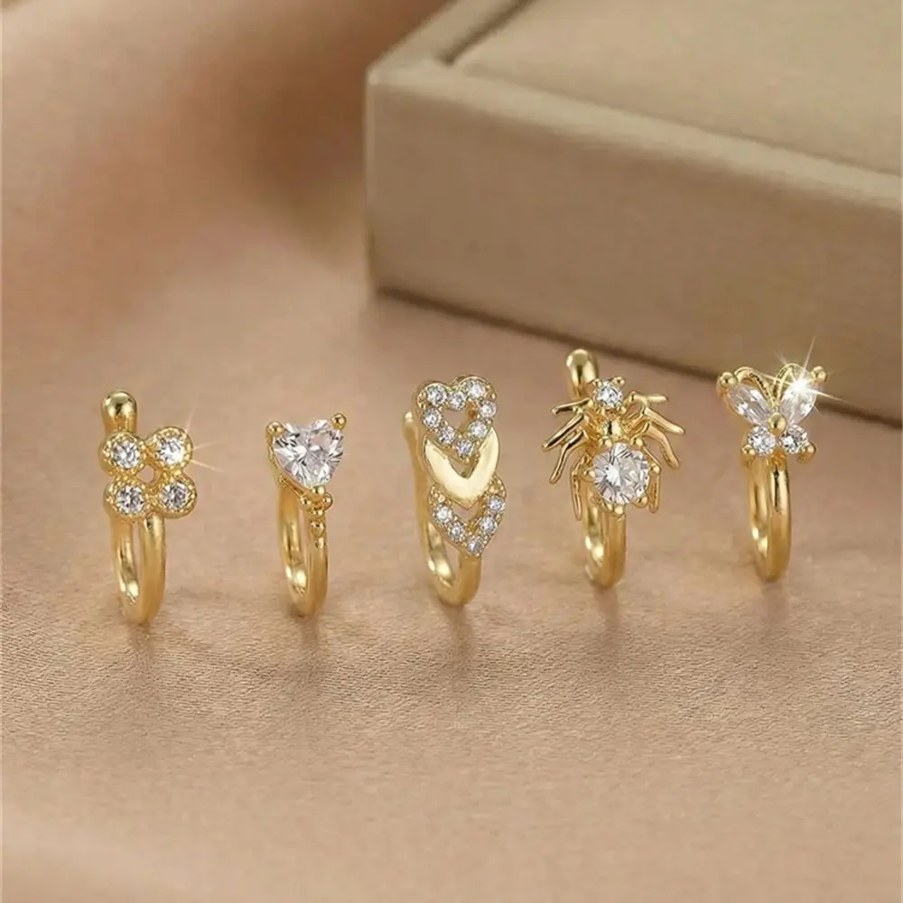 5Pcs Heart Clover Spider Design No Piercing Nose Clip Set Daily Wear Party Fashion Accessory For Women Hot Sale
