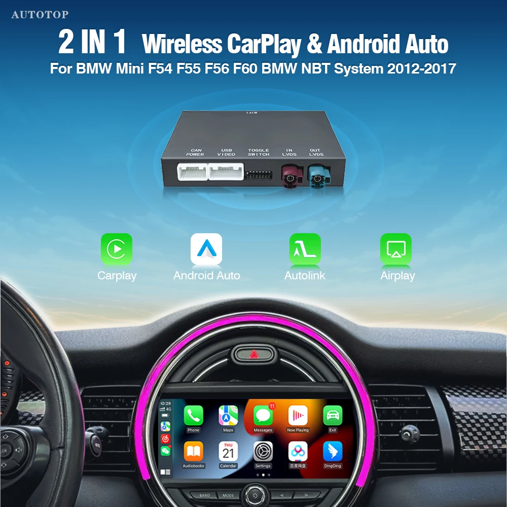 صندوق وحدة فك تشفير السيارات اللاسلكية CarPlay Android لسيارات BMW MINI Mini R55 R56 R57 R58 R60 R61 F54 F55 F56، Airplay GPS Navi #1