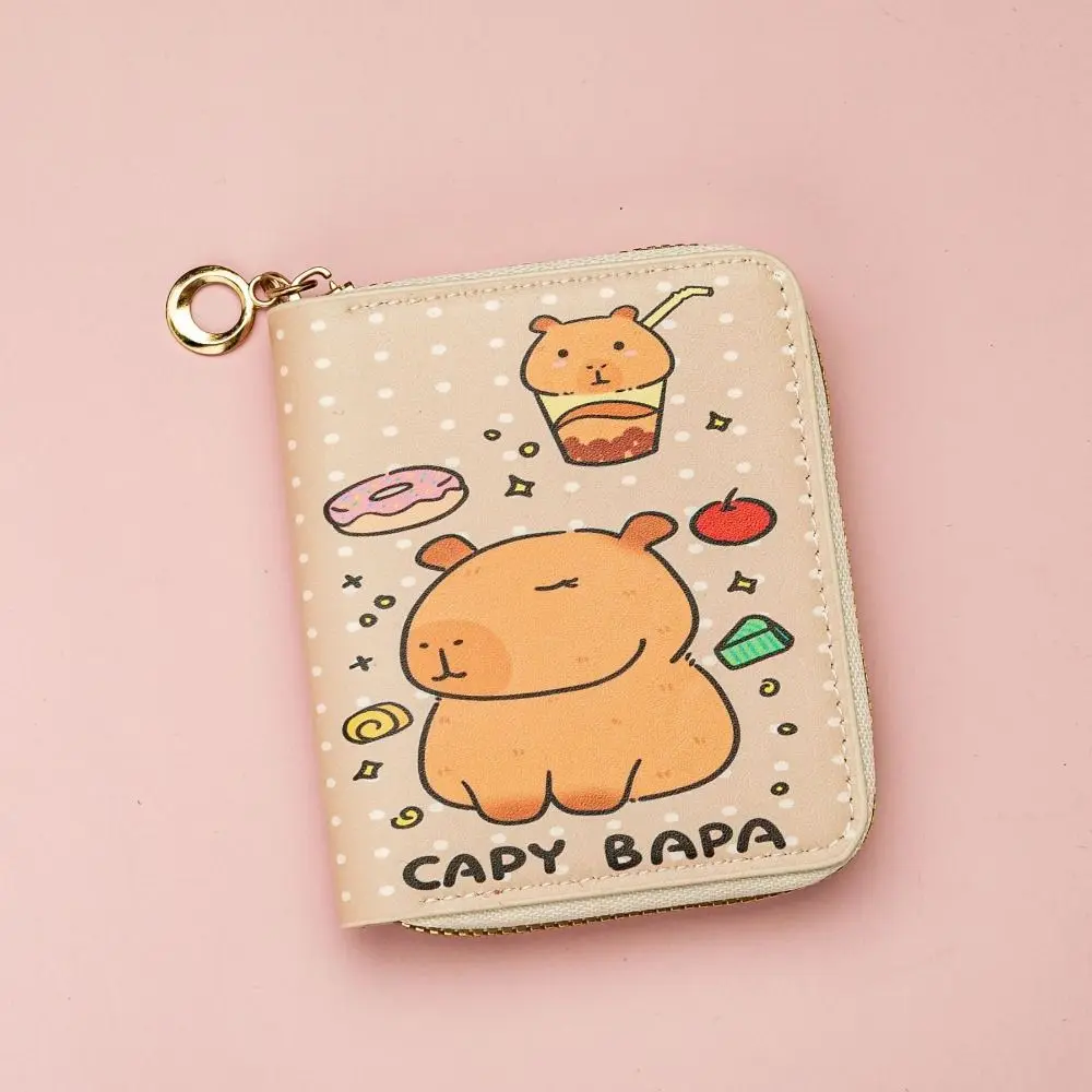 Nueva cartera corta con cremallera de capibara, monedero impermeable de dibujos animados, tarjetero de cuero PU multicapa