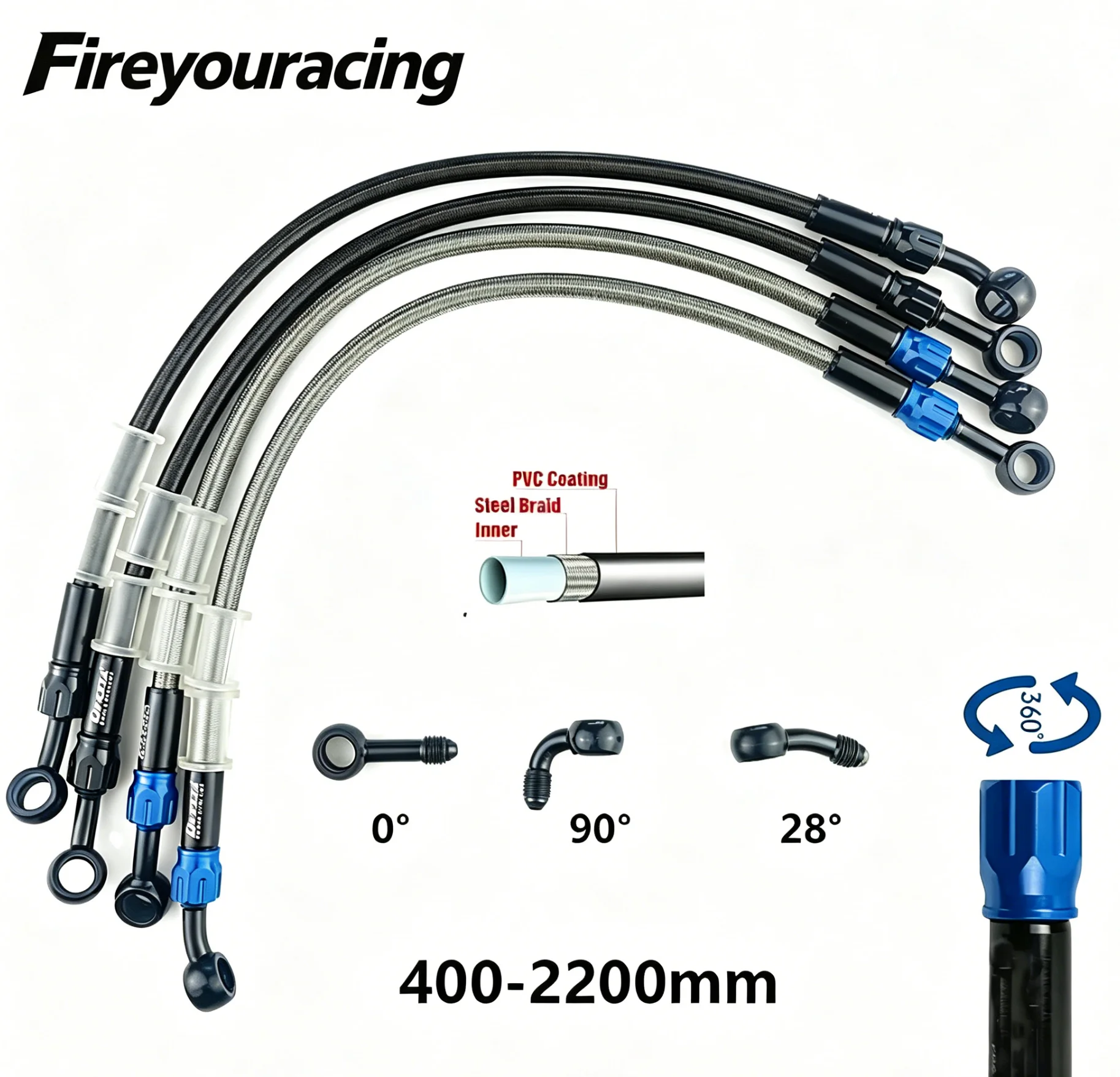 Braided Line - خرطوم فرامل دراجة نارية AN3 مضفر،