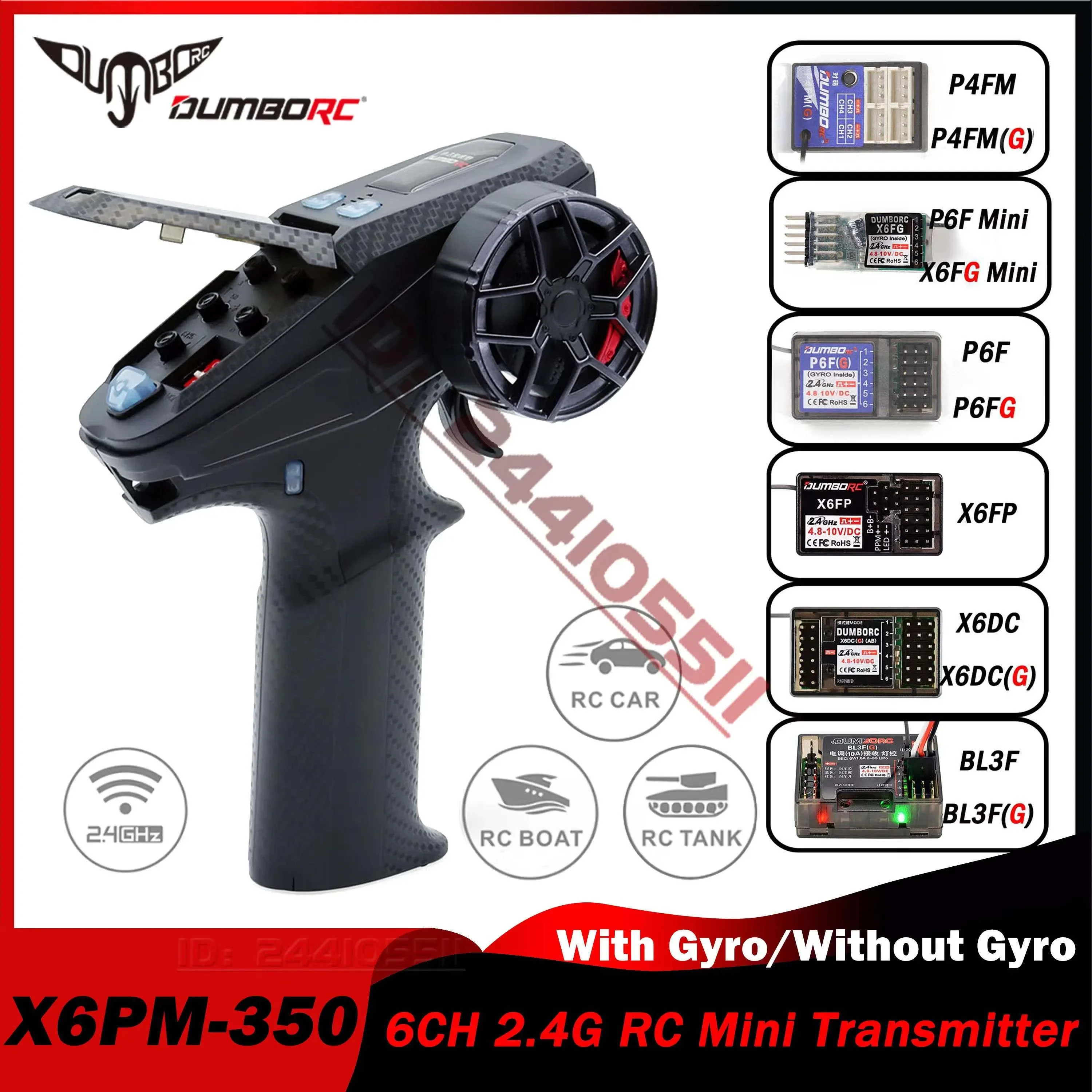 DUMBORC 6CH X6PM-350 Mini Émetteur 2.4G 4.8-12V avec P4FMG/P6FG/X6DCG pouvez-vous ro Récepteur pour RC Voiture Bateau Précieux Modèle Jouet X4FMG