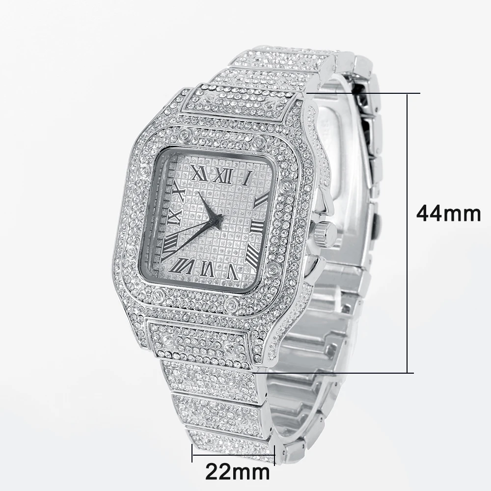 New Punk Men Watch Iced Out Diamond Sparkling Quartz Watches Fashion Hip Hop Classic Silver Color Watch Jewelry Men Women Gift