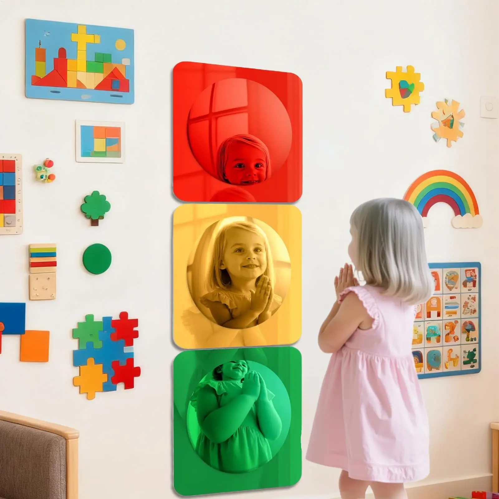 Bubble Sensory Mirror Funny 3-Piece Interactive Toys Toddler Acrylic Sensory Bubble Mirror for Feelings Exploration Tactile