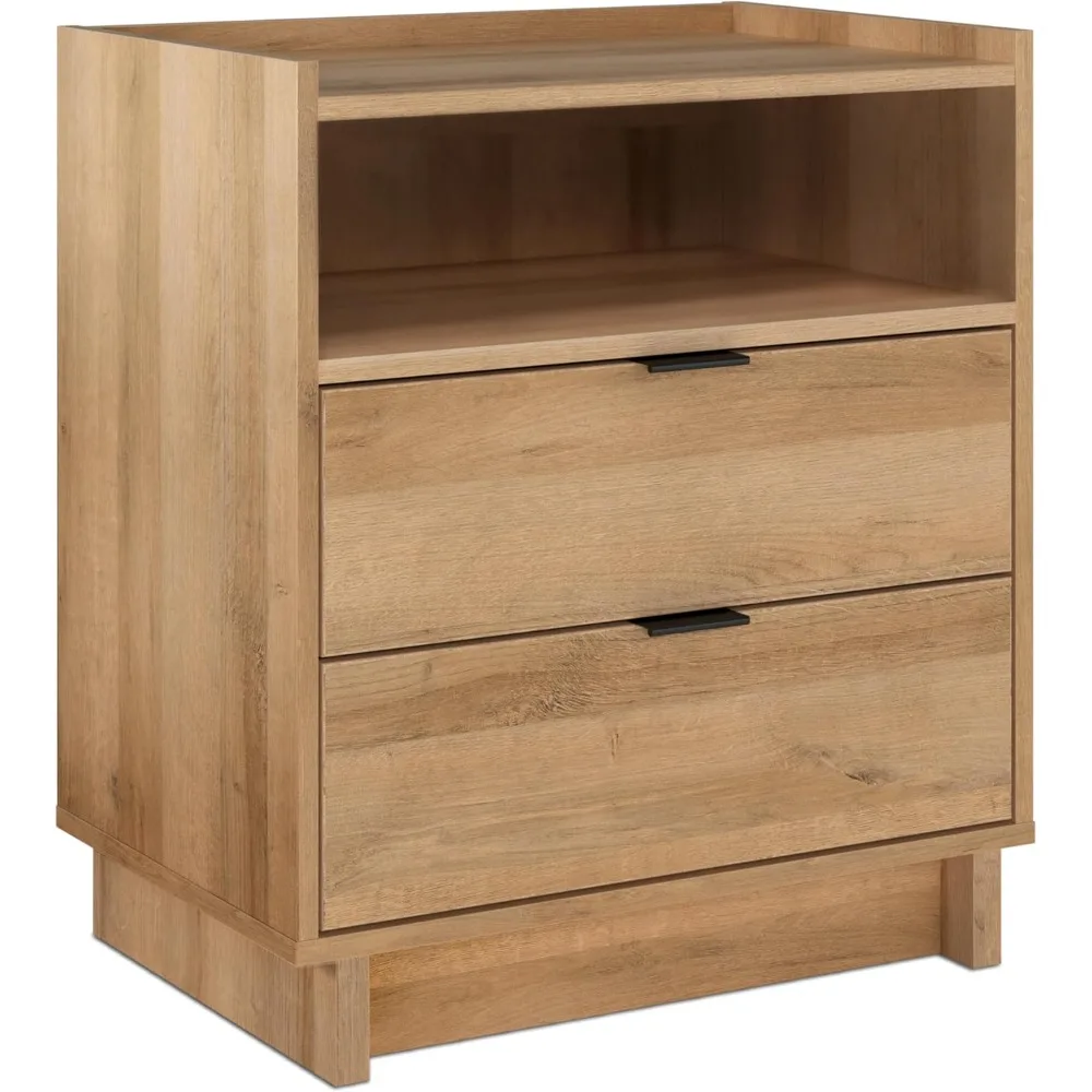 

Simply Modern Nightstand Bedside Table, Natural Oak Nightstand for Bedroom, End Table with 2 Drawers and Open Shelf 23.75" W x