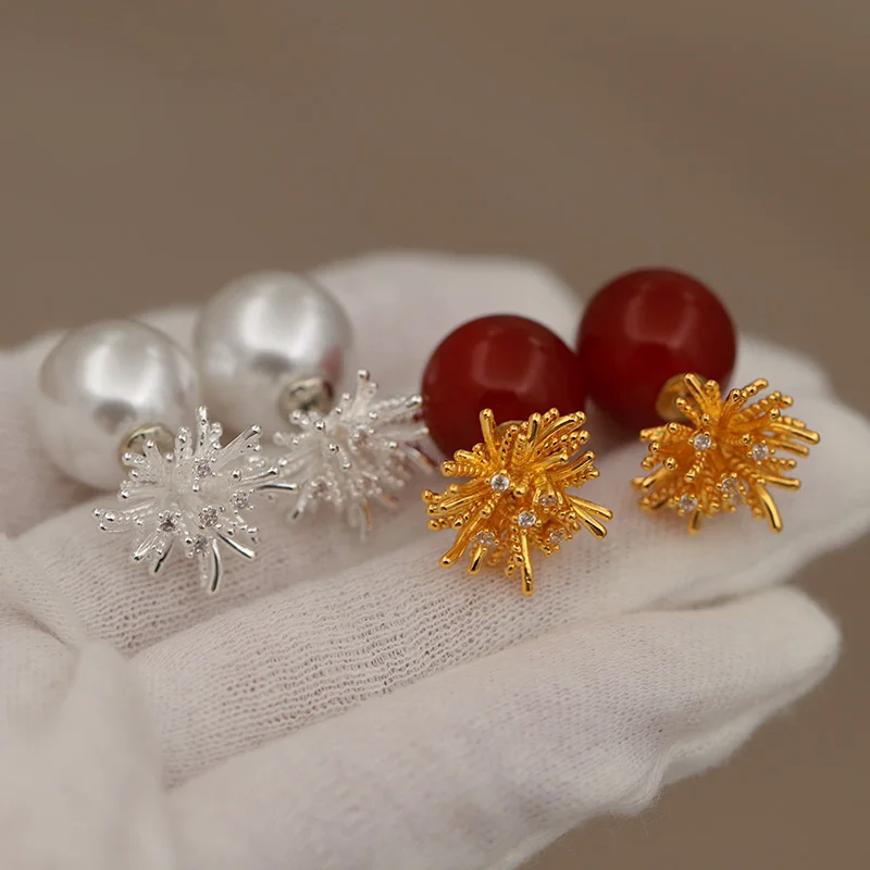 جديد البصر تصميم كريستال قرط صغير زهري للنساء أزياء العلامة التجارية مجوهرات زركونيا حبات اللؤلؤ أقراط حساسة