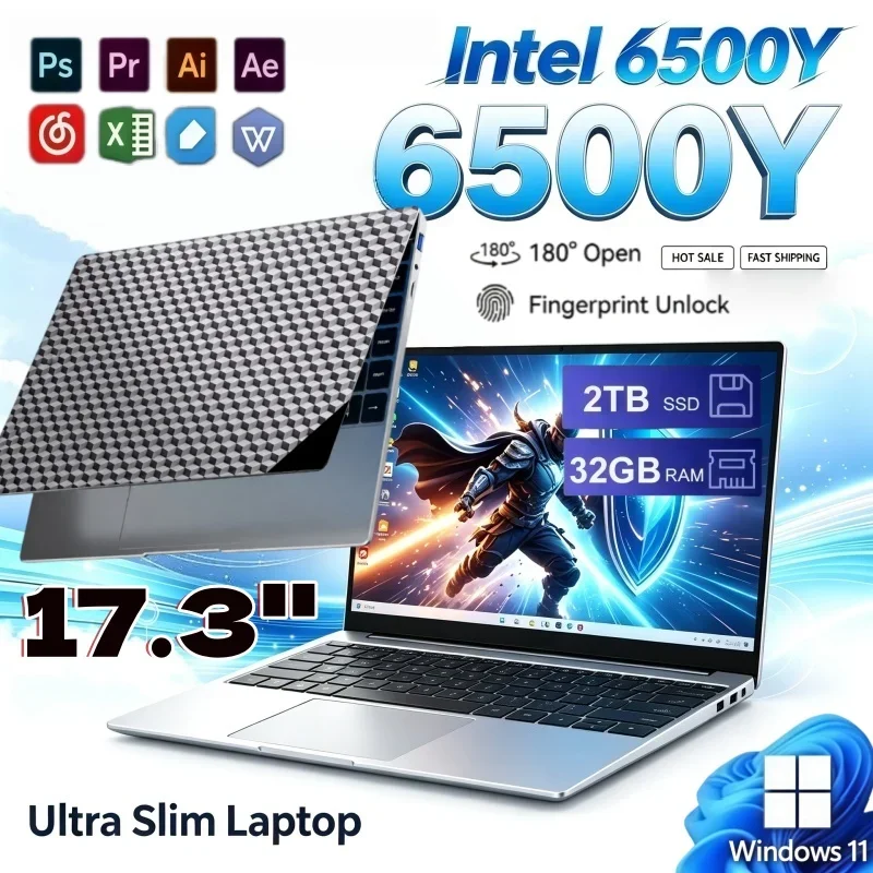 Laptop Intel 6500Y Durable 17.3 Inch Large Screen 16/32GB RAM 1/2TB BIG SSD Bright Windows11 Portable for Study