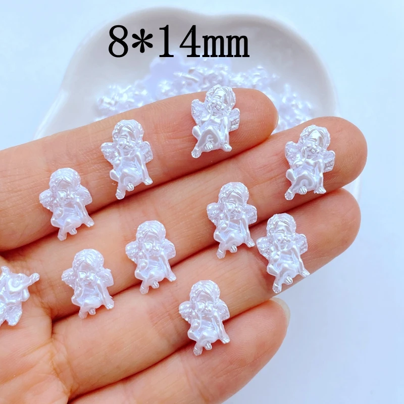 40pcs New Cute Resin 8*14mm Mini White Angel Series Flat Back Figurines DIY Wedding Scrapbook Manicure Accessories