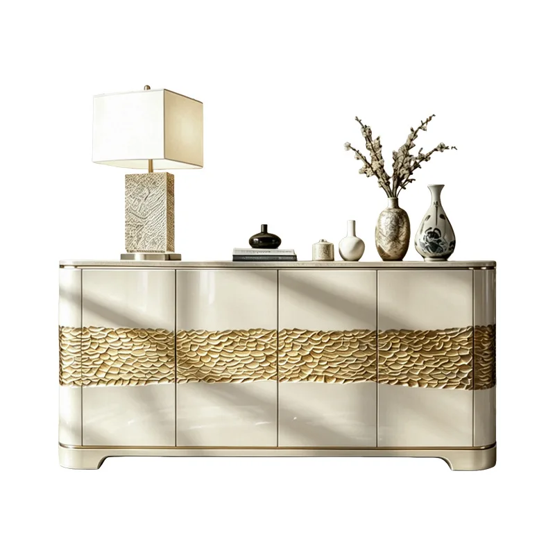 YJQ marble dining side cabinet,  high-end floor storage cabinet, modern household hammer pattern engraving entrance cabinet