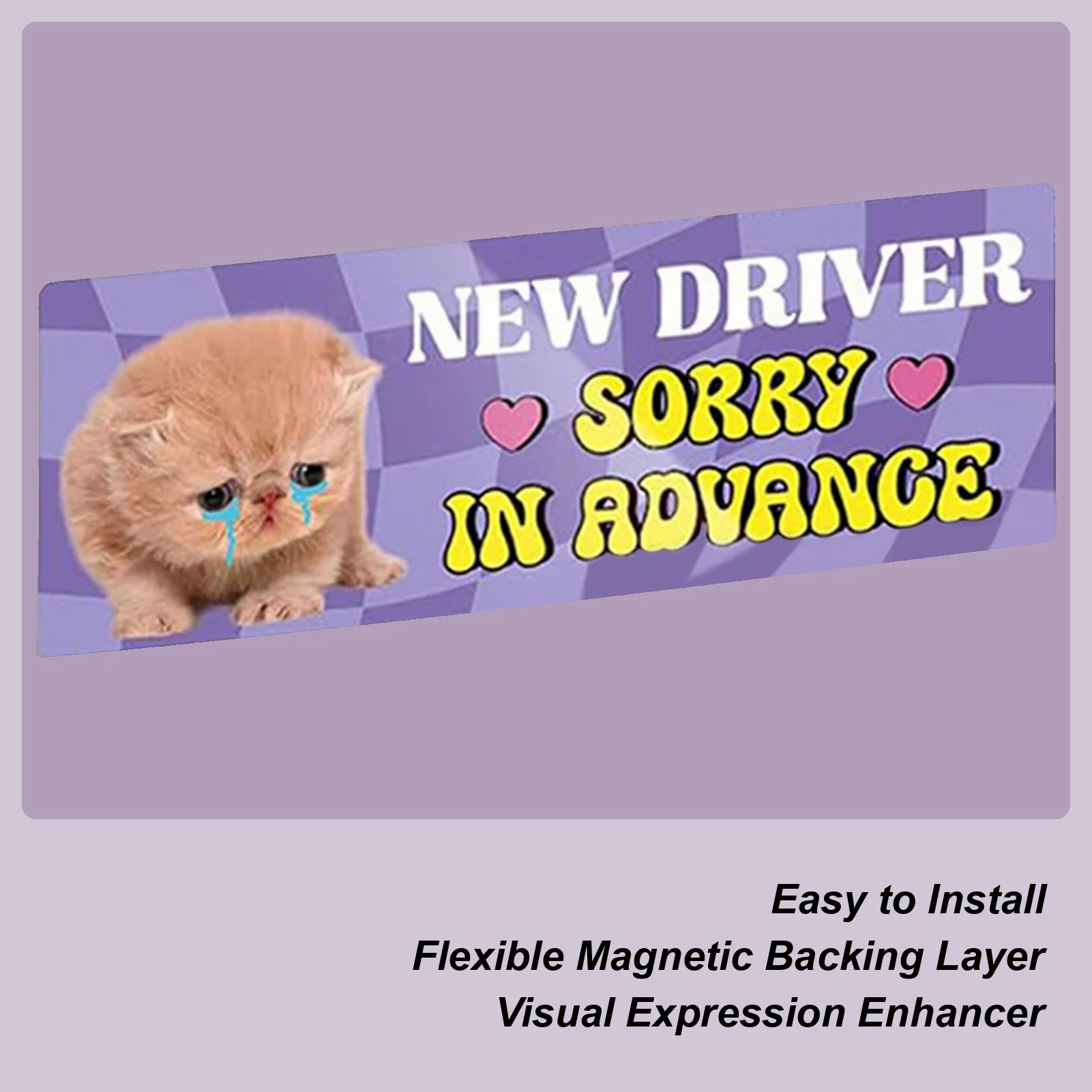purple cat New Driver Car Magnet Sticker Safety Sign with Animal Design for Driving Practice Safety Training Vehicle Bumper