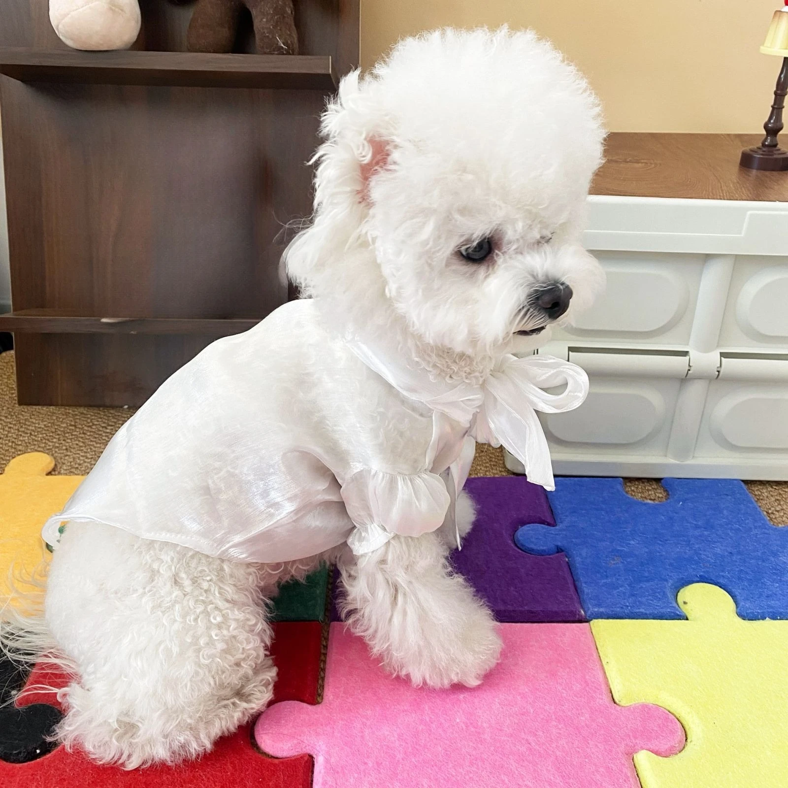 White Moonlight Embossed Lined Shirt Skirt Pet Dog Cat Clothes Schnauzer Dog Xishi Dog Teddy Dogs Clothes