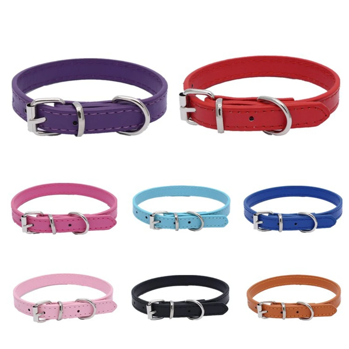 Popular Adjustable Colorful Pet Collars Kitten Cat Collar PU Leather Neck Strap Safe for Dogs Soft Pet Supplies