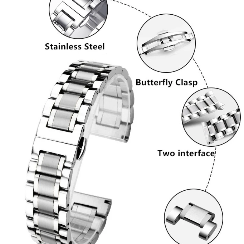 20 مللي متر 22 مللي متر منحني نهاية حزام الساعات لساعة سامسونج جالاكسي 7/FE/6/5/4/5pro 45 مللي متر سوار الفولاذ المقاوم للصدأ الصلبة حزام ساعة معدني