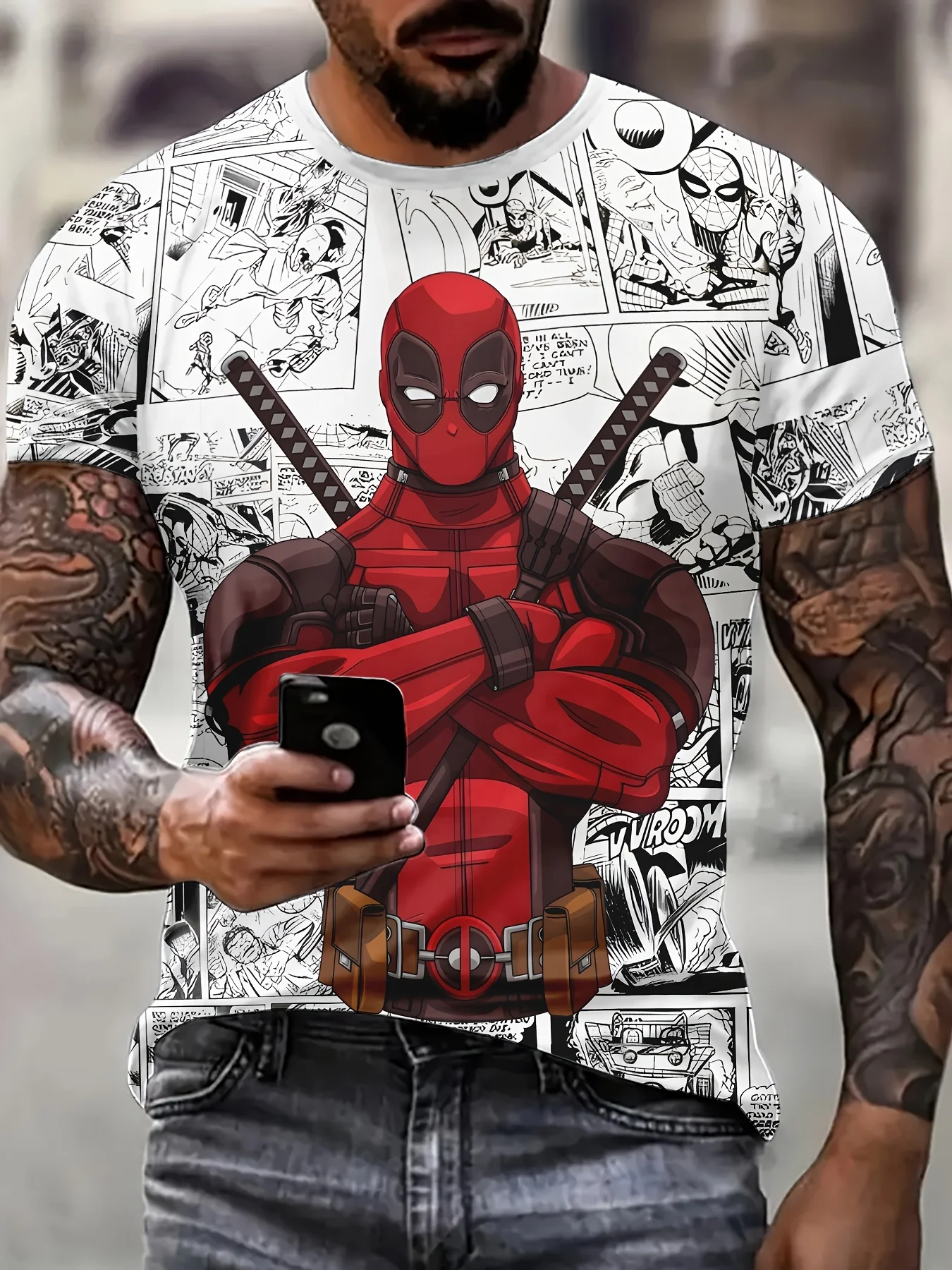 

Marvel Licensed Deadpool Men'S T-Shirt Anime Graphic T-Shirt Funny T-Shirt with Slogan Superhero T shirt