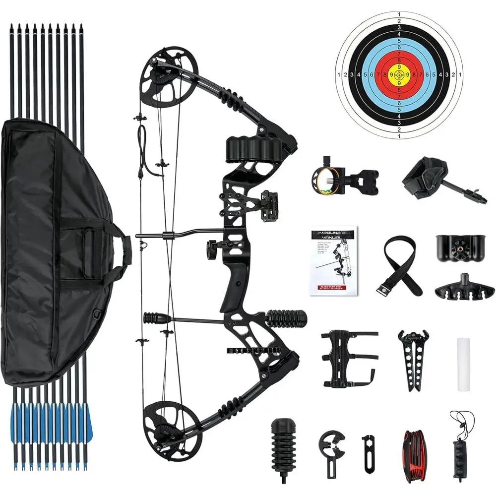 

Adjustable 30-70 lbs Compound Bow Set, 23.5-31 Length, Right Hand, 320 FPS Archery Gear for Hunting & Target Practice