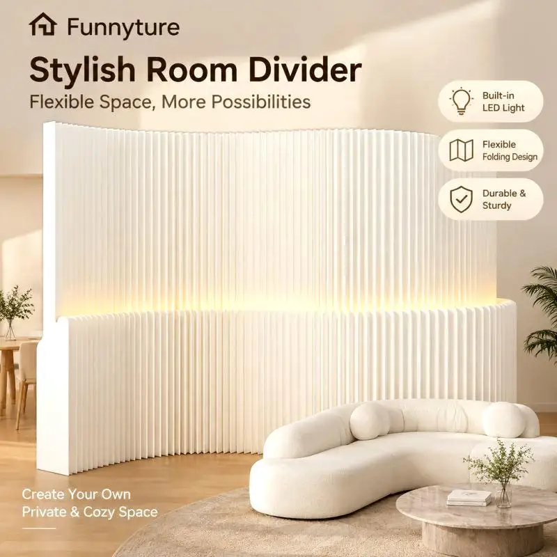 Portable Folding Luminous Paper Room Divider Screen Space Saving Privacy Partition for Office Living Room Bedroom Salon