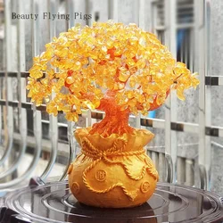 Large Golden Natural Crystal Lucky Money Bag Tree Fortune Tree Money Tree Business Craft New Home Gift Decoration Sculpture