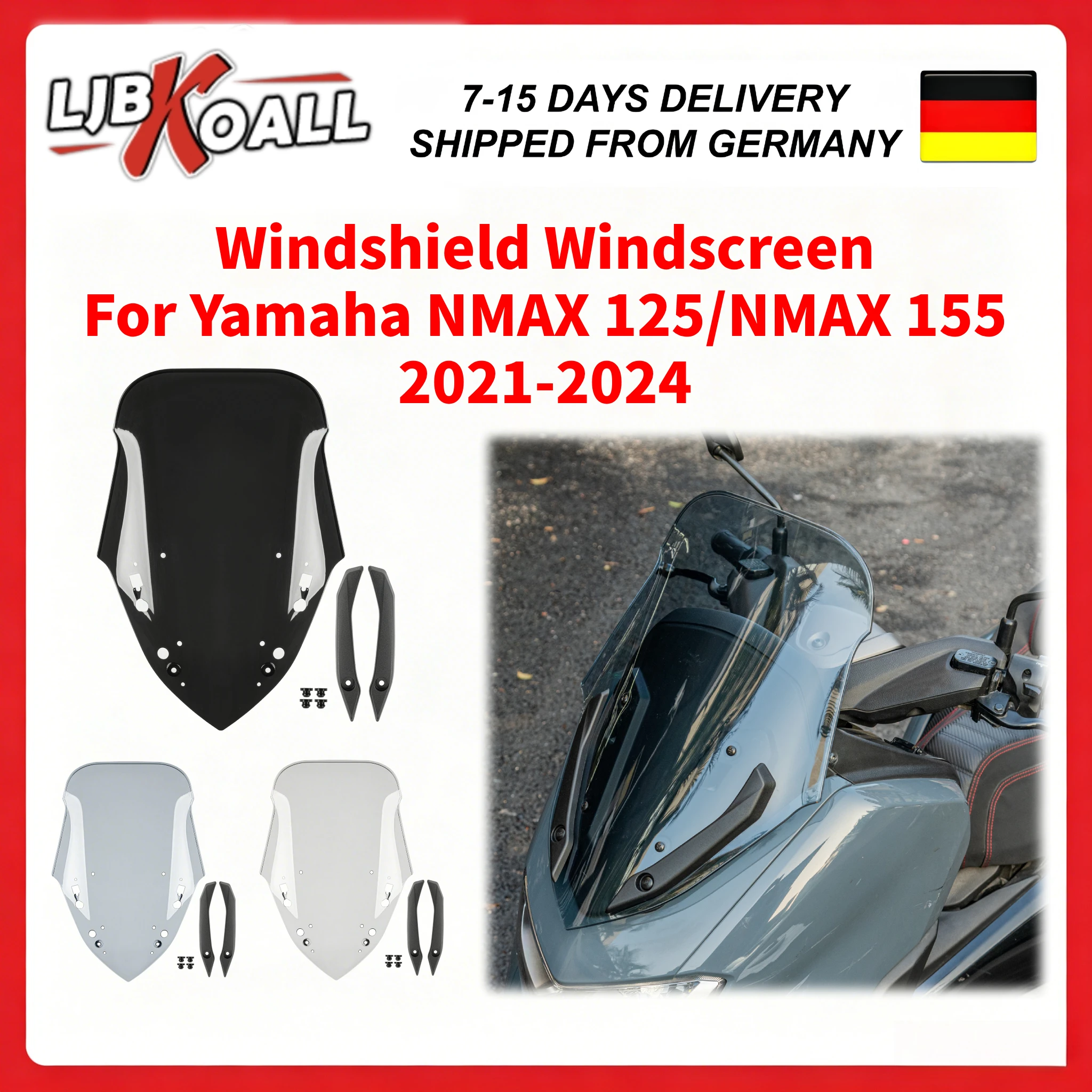 Für Yamaha NMAX 125/NMAX 155 2021-2024 Frontscheibe Windschutzscheibe Visier Windabweiser mit Halterung Motorradzubehör