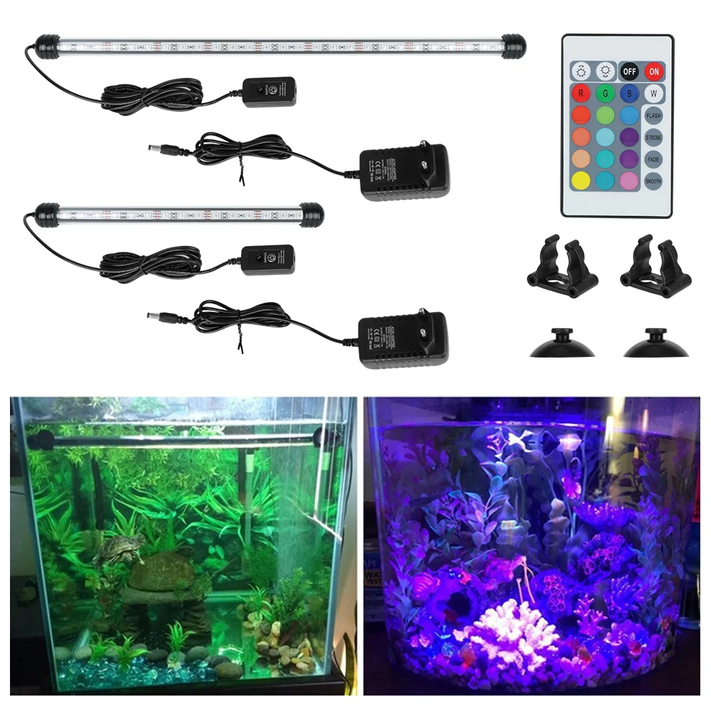 5050 RGB LED Aquarium Submersible Lamp Fish Tank Light Bar 28cm 48cm Waterproof 16 Kinds of Colors Remote Control EU Plug