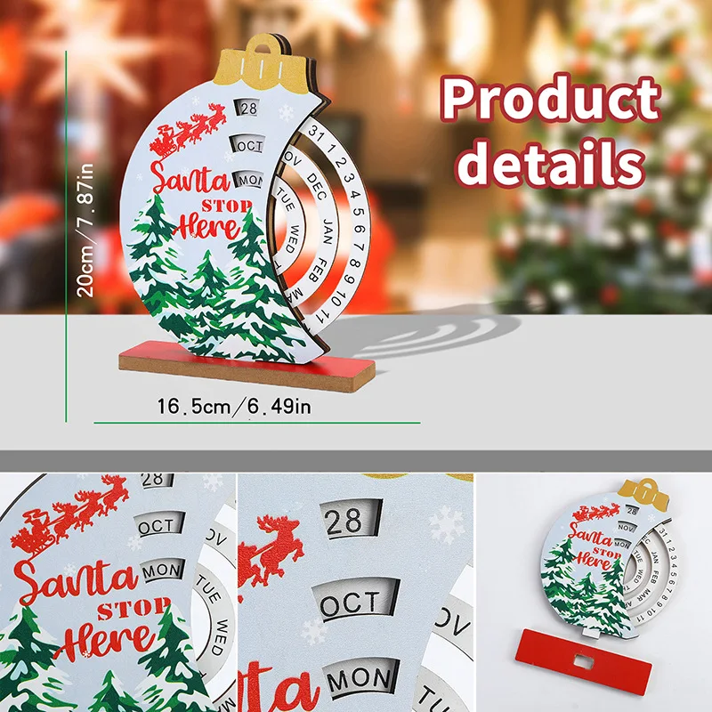 New Christmas Day Manual Calendar Santa Claus Home Decorative Wooden Crafts Pendants Holiday Atmosphere Layout Ornaments