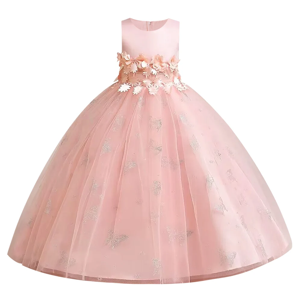 Mädchen formale kommunion perlen großen bogen spitze kleid neue blume mädchen geburtstag party Pailletten taille länge kleid vestidos
