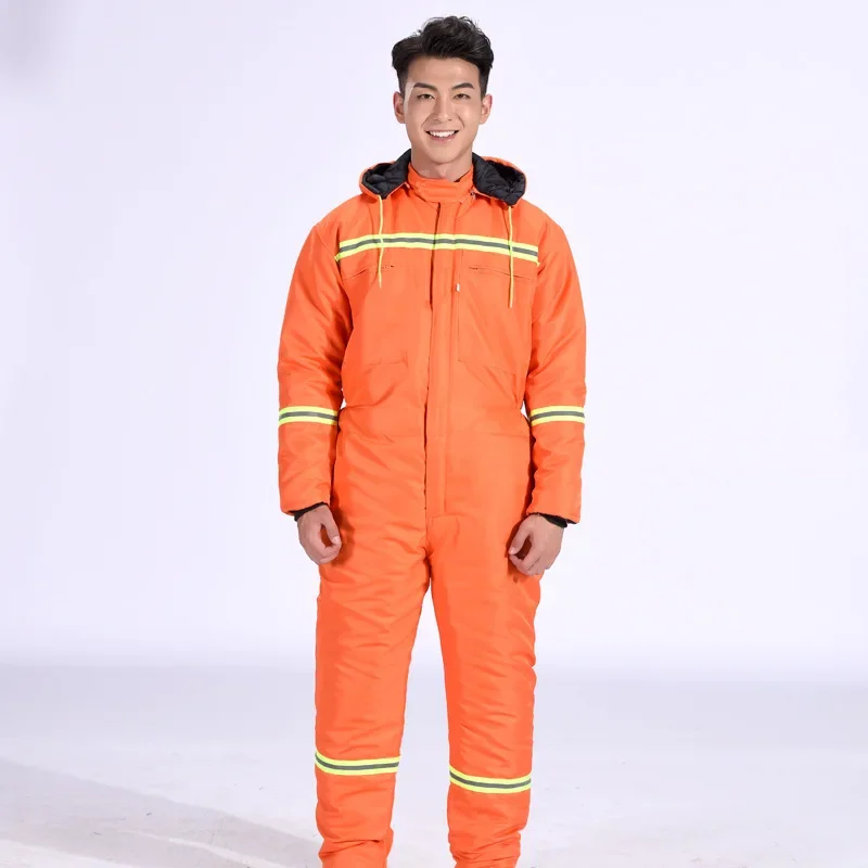 Winter Overalls Warm Cotton Padded Hooded Work Clothing Dust-proof Anti Fouling Hi Vis Outdoor Winter Coats Working Coveralls