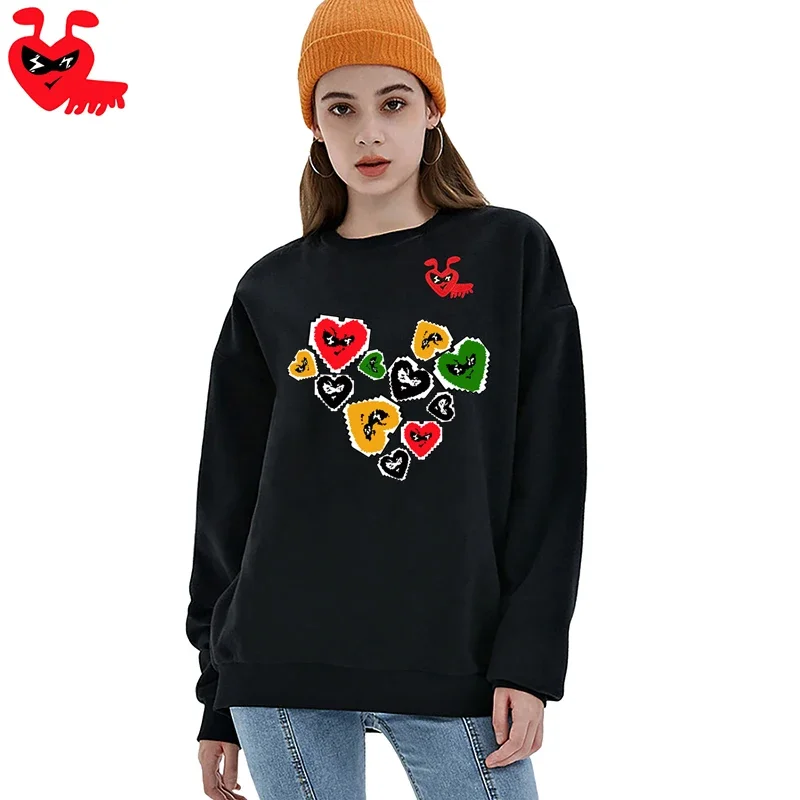 Brechen Ei Frauen Pullover Baumwolle Cartoon Nette Ant Stickerei Bunte Liebe Gedruckt Wolle Rundhals Lose Beiläufige Herbst Pullover