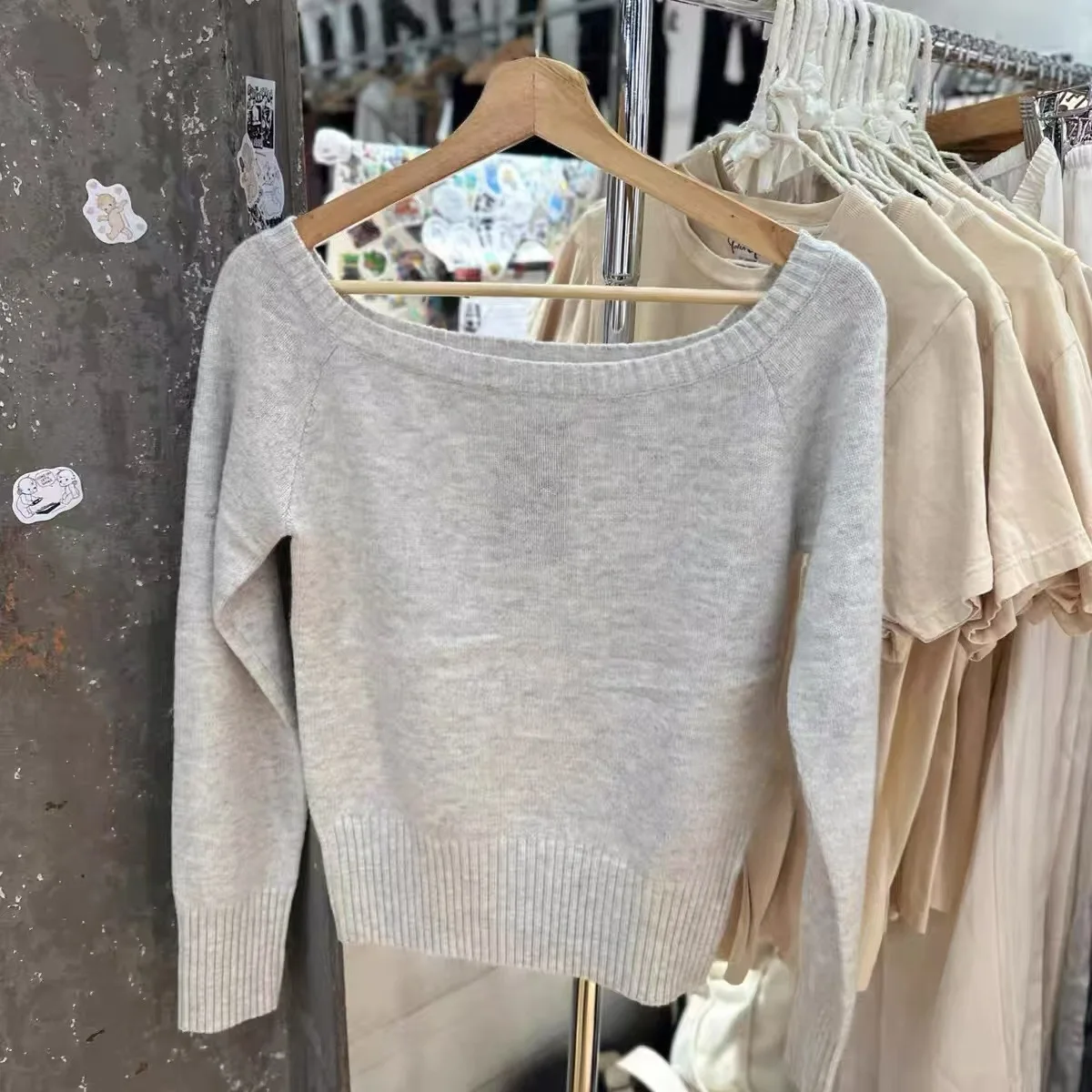 Large Collar Knit Women Sweater 2024 New Solid Color Gray Casual Slim Short Pullovers Autumn Spring  Tops Woman