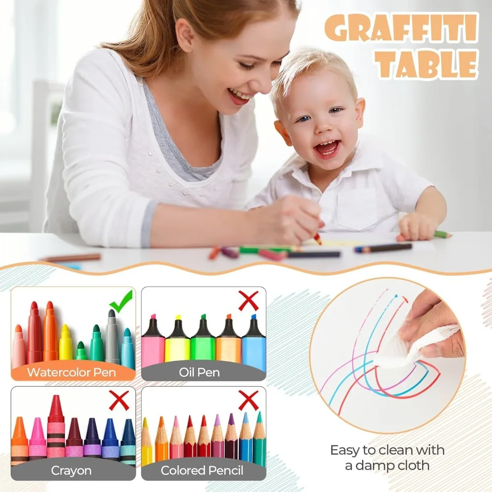 Kids Table and Chair Set, Height Adjustable Children Activity Table and 4 Chairs Set w/Erasable Graffiti Desktop, Todd