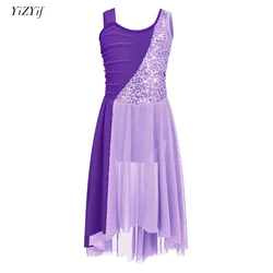 Kids Girls Sequins Lyrical Dance Dress Childs Ballet Tutu Dress Gymnastic Leotard Ballroom Modern Dancing Performance Dancewear