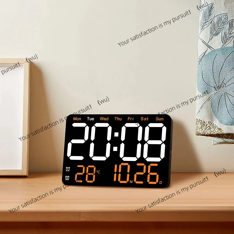 

LED digital wall clock large screen, chronograph, date and temperature display, adjustable brightness, living room alarm clock