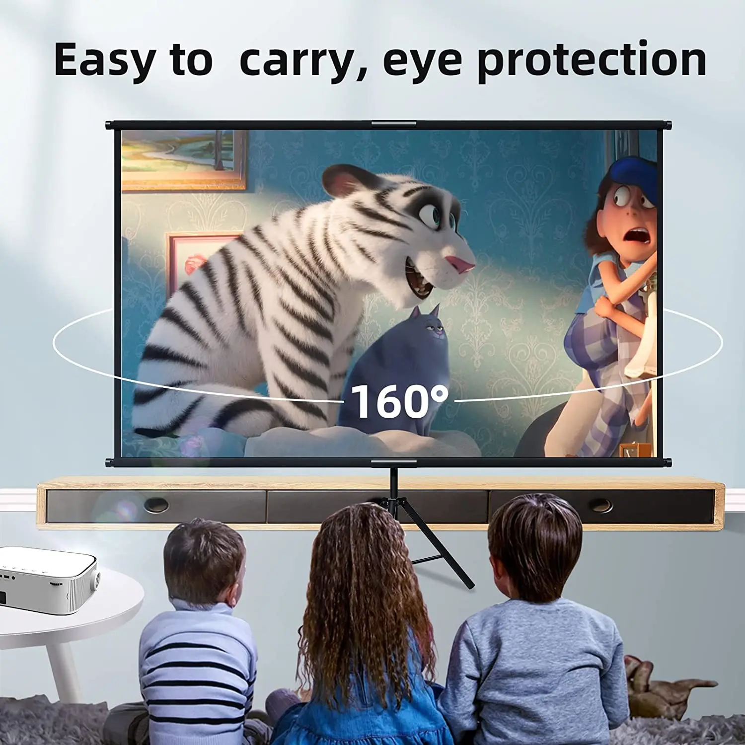 VEIDADZ-Pantalla de proyector con soporte plegable, pantalla de doble cara suave, cine en casa, al aire libre, blanco, menos pliegues, 60, 84, 100,