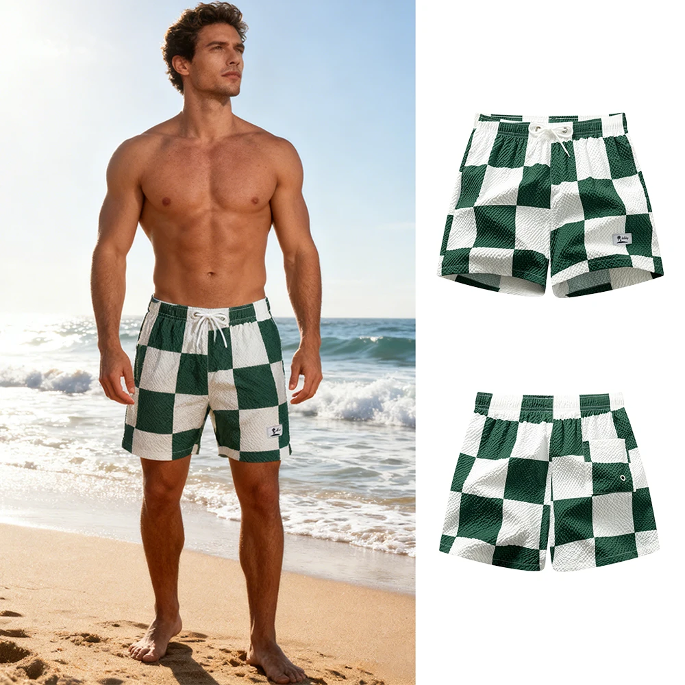 

Мужские повседневные пляжные шорты до колена с сетчатой подкладкой, стильные, на шнурке, летняя пляжная одежда, купальник для спортзала и отпуска