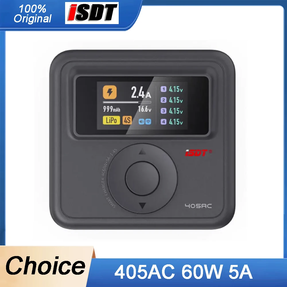 

ISDT 405AC 60W 5A Smart Charger XT60 for 1~4S LiFe LiHv LiPo 1~7S Pb 1~12S NiMH/Cd Battery