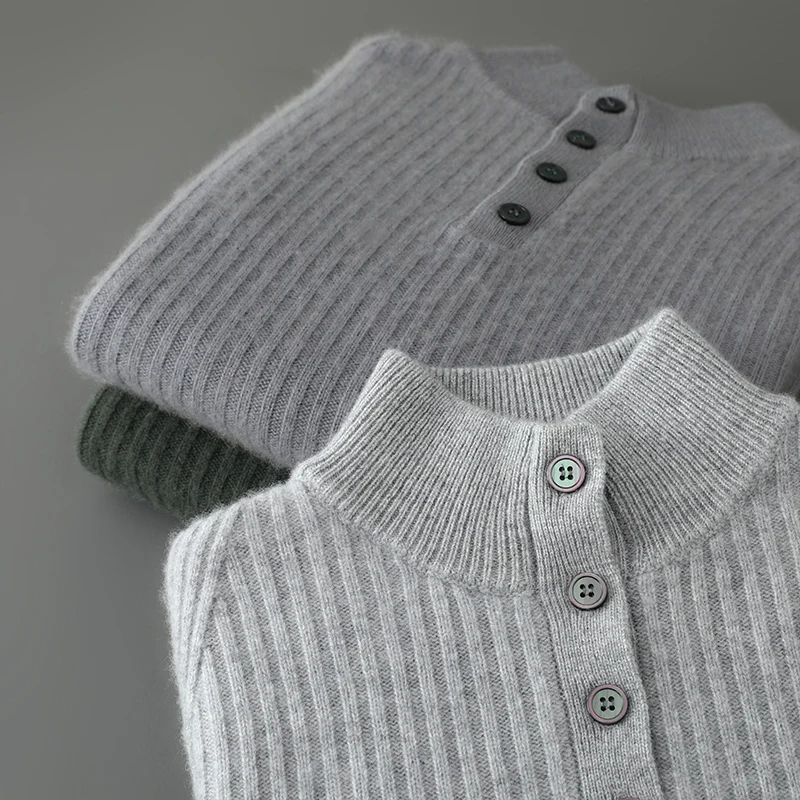 

Trendy Men's 100% Cashmere Pullover High Quality Striped Knit Sweater Loose Half High Neck Tops Thick Luxury Brand Pull Jumper