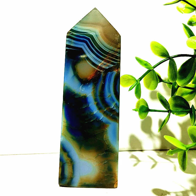 

Natural Stone Blue SILK Lace Grain Agate CRYSTAL TOWER POINTS Wand Magic Reiki Meditation Chakra Healing Crystal Room Decoration